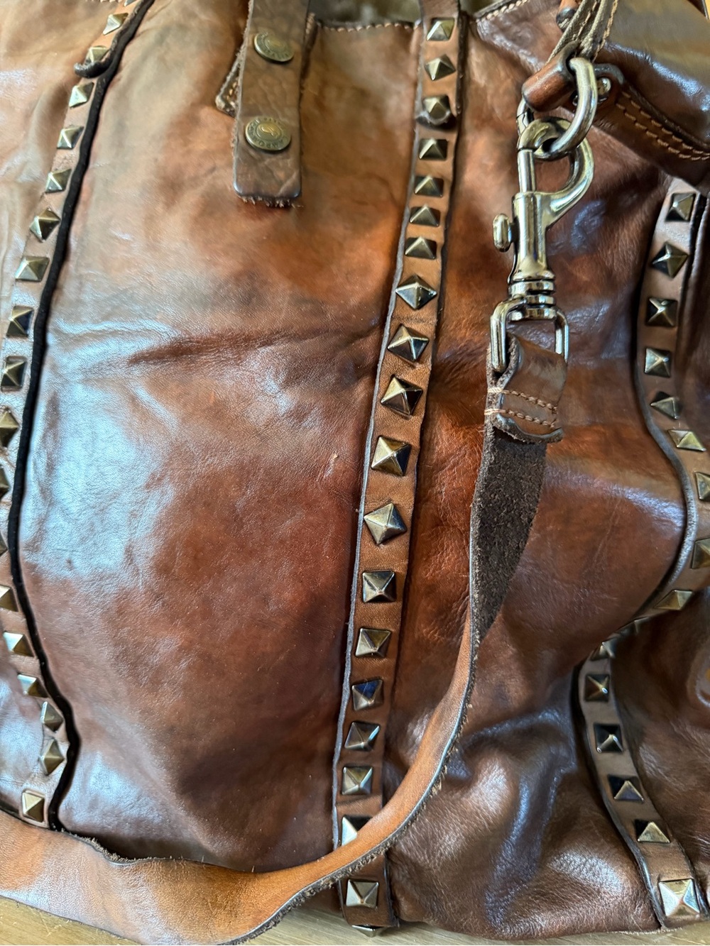Campomaggi Brown Leather Studded Tote Bag - - Picture 2 of 4
